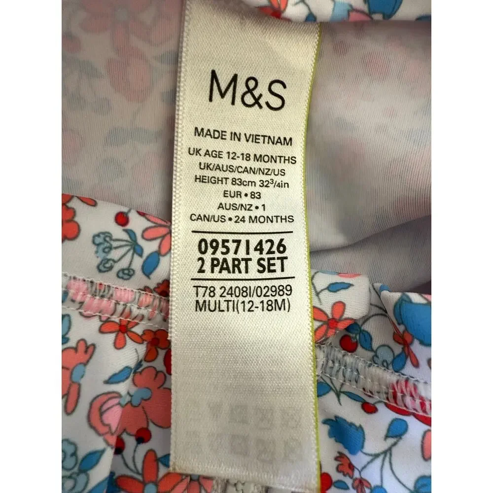 M & S One-piece & Hat Floral Baby Swim Set Size 12-18mos